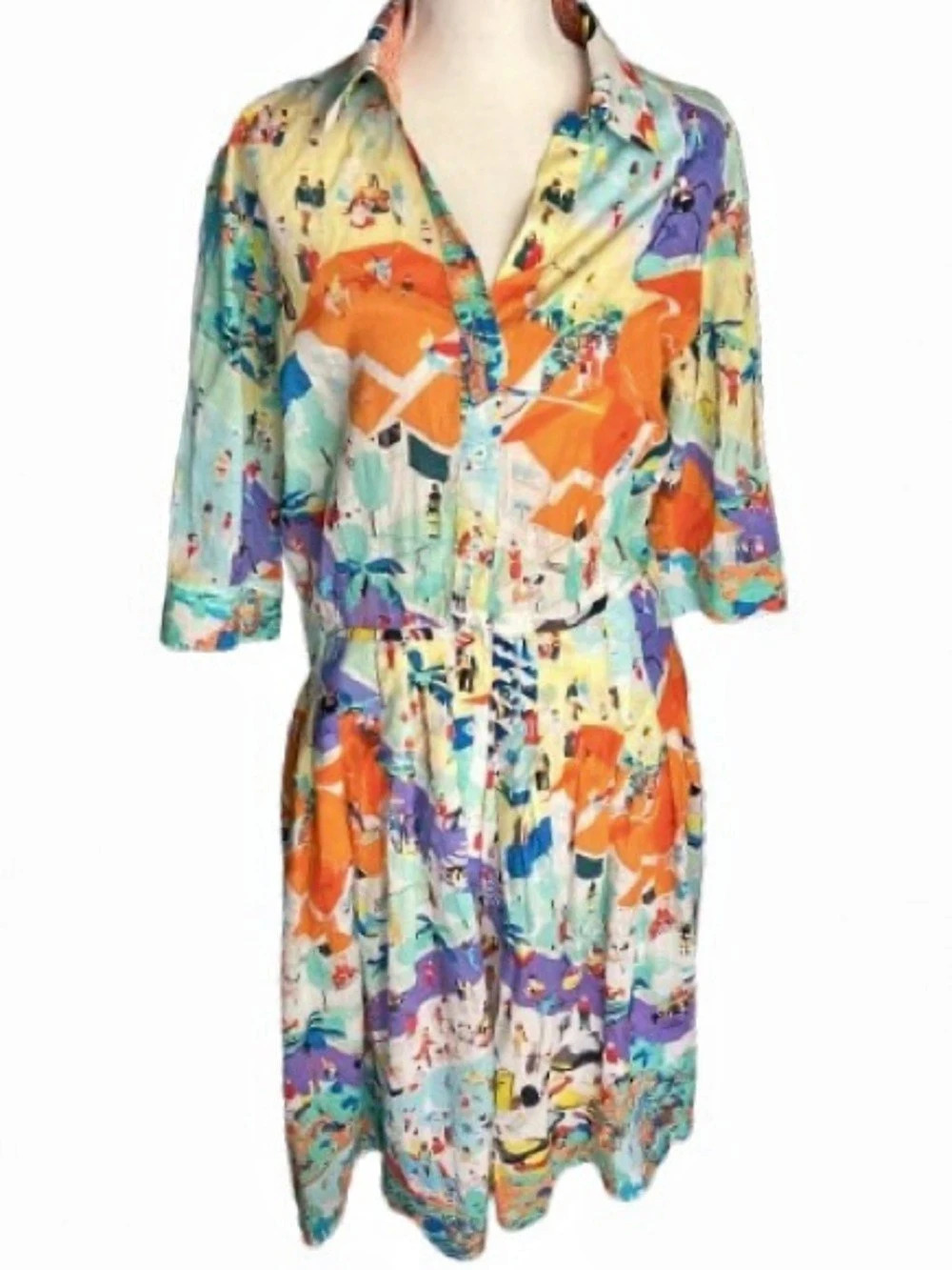 100% Cotton DIZZY LIZZIE Medium Dress A-Line Vintage Style Beach Resort Retro